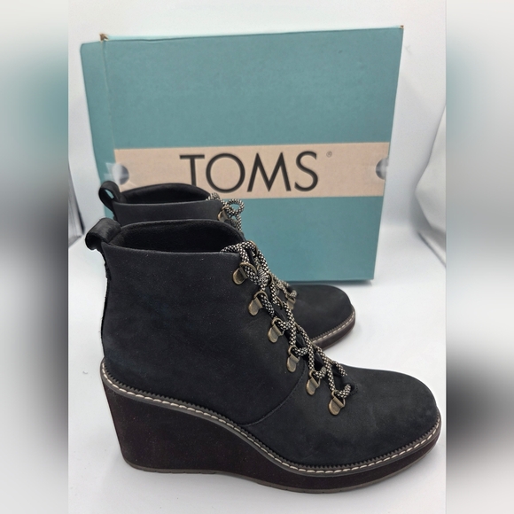 Toms Shoes - Toms Wedge Boot Melrose Black Water Resistant Lace Up Womens Size 8 New With Box